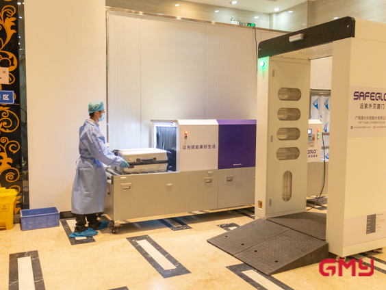 Application of SafeGlo omnidirectional UVC disinfection pass-through system and 222nm Far-UVC Disinfecting Gate in Quarantine Hotels-02