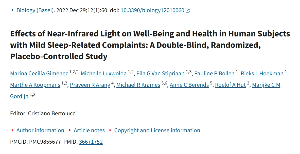The Effects of Near-Infrared Light on Well-being and Health
